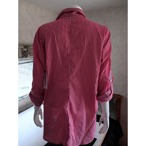 NWT Roommates Red Stripe Button Front Top 1X Roll Tab Sleeve Minimalist Office - Picture 6 of 11